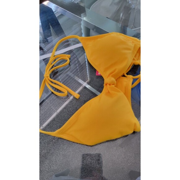 Yellow Halter Top Knot Criss Cross Tie Back Bikini  (Top Only)  Sz M (4-6) - Picture 3 of 5
